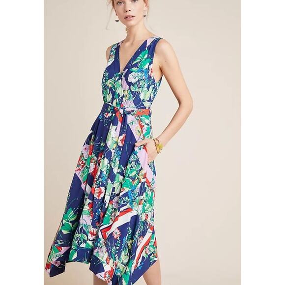 Maeve Dresses & Skirts - Anthropologie Maeve Spirited Midi Dress in Blue Motif Size 2P